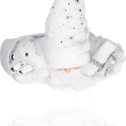Vrolijk Kerstman tas vol cadeautjes | witte kerstman | Tafeldecoratie | winterdecoratie |Kerstpop figuur| van muts tot bodem 37cm