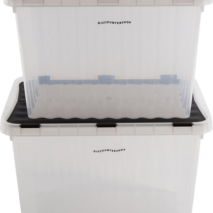 2x Opbergbox met Deksel - 25L en 15L - Kunststof - Transparant