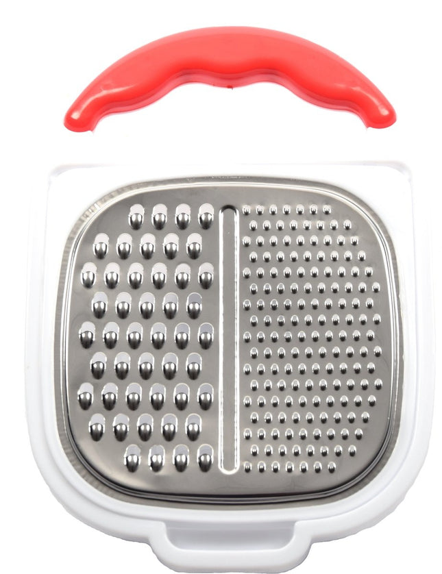 Keukenrasp Kunstof RVS| Rasp met Opbergbakje en deksel -26.5x18.5x7cm - Rood