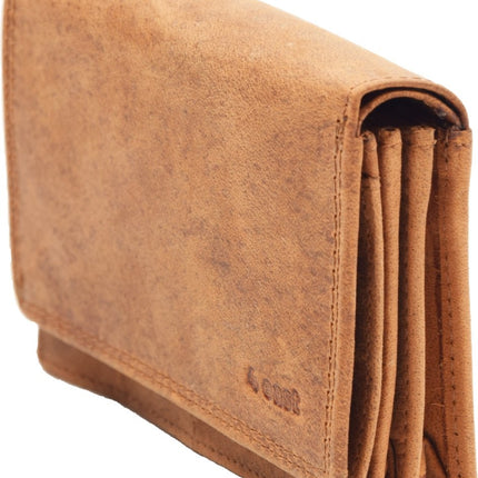 4East® | Vintage Leren Dames Portemonnee Harmonica |Cognac | Ideale Dames Portemonnee | Stoer Leer| met RFID bescherming