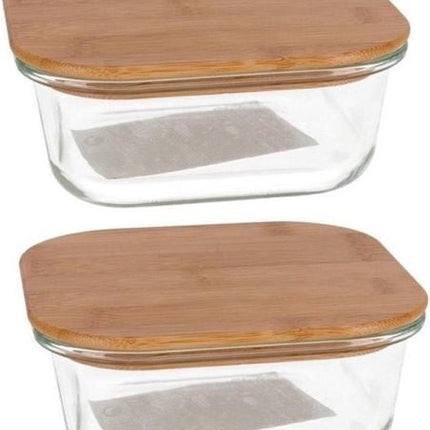 4x Glazen voorraad/vershoud bakje bamboe deksel 1100 ml - Bewaarbakjes ovenbestendig glas