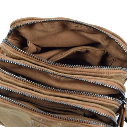 Bicky Bernard Schoudertas cognac - camel met 3 ritsen - tas - tassen - schoudertas dames - handtas - cognac-camel schoudertas - schoudertas meiden - 