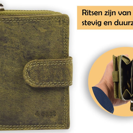 Portemonnee - Portemonnee dames - Portemonnee heren - Portemonnee pasjes - RFID Protected Anti skim - 4East - 4E-209- Groen - Olijf