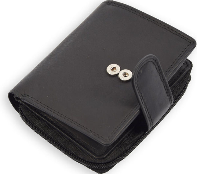 Compacte Leren Rits Portemonnee | Nappa leer | heren/dames portemonnee | betaalbare Portefeuille van echt Leer -duurzaam ruim en veilig | Anti Skim |zwart - Unisex - heren portemonnees