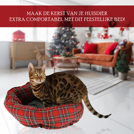 Hondenmand voor Kleine Honden en Katten - Kerst Hondenbed - Rood/Wit Schotse Ruit - Zachte Comfortabele Ligplek