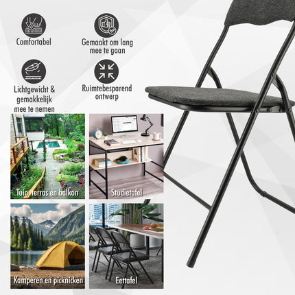 Lot de 4 chaises pliantes noires - Chaises d'appoint compactes et robustes - Chaises de table à manger jusqu'à 100 kg de capacité de charge