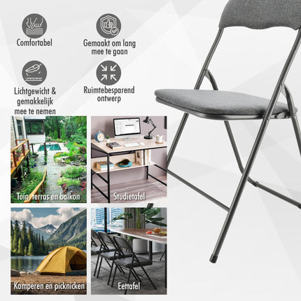 Set van 2 Opklapbare Stoelen - Compact en Lichtgewicht - Grijze Stoelen voor Binnen en Buiten