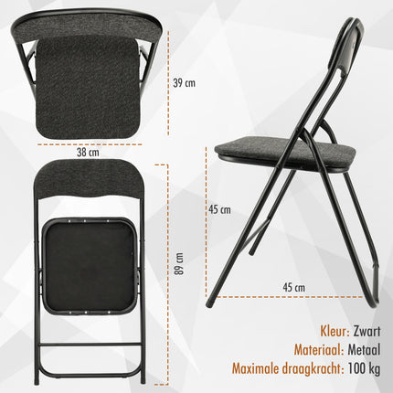 Lot de 4 chaises pliantes noires - Chaises d'appoint compactes et robustes - Chaises de table à manger jusqu'à 100 kg de capacité de charge