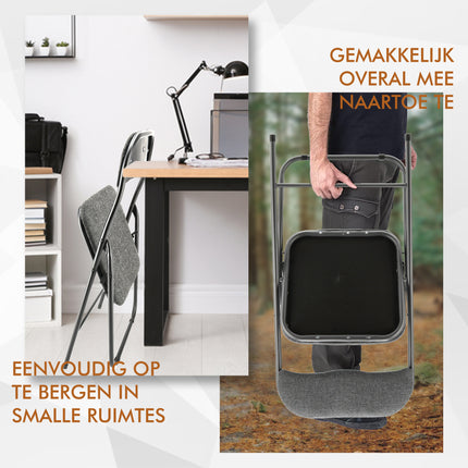 Set van 2 Opklapbare Stoelen - Compact en Lichtgewicht - Grijze Stoelen voor Binnen en Buiten
