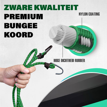 Snelbinders Fiets 2 Stuks 80cm Ø8mm – Spinbinder Groen – Snelbinders met Haak – Fietsbinders voor Bagagedrager Achter – Bagagebinder Fiets – Beste Fietsaccessoires