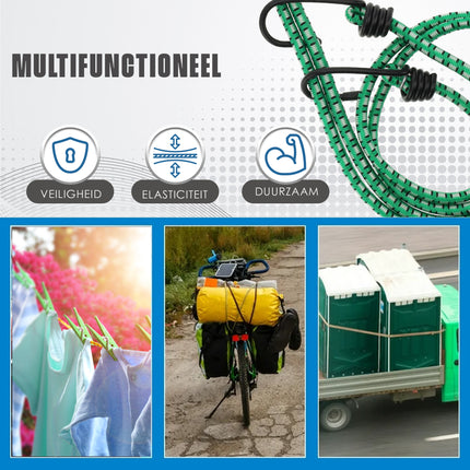 Snelbinders Fiets 2 Stuks 80cm Ø8mm – Spinbinder Groen – Snelbinders met Haak – Fietsbinders voor Bagagedrager Achter – Bagagebinder Fiets – Beste Fietsaccessoires