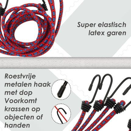 Snelbinders Fiets 4 Stuks 80cm Ø8mm – Spinbinder Rood Assorti – Snelbinders met Haak – Fietsbinders voor Bagagedrager Achter