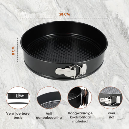 Springvorm Set 28 cm – Non-stick & Lekvrij Metalen Taartvorm – Cheesecake Bakvorm voor Taarten, Quiches & Pizza