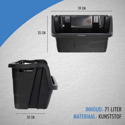 Stapelbak Magazijnbak XL Zwart - 59x37x35 cm - Stevige Stapelbare Box voor Magazijn, Schuur & Voedselopslag