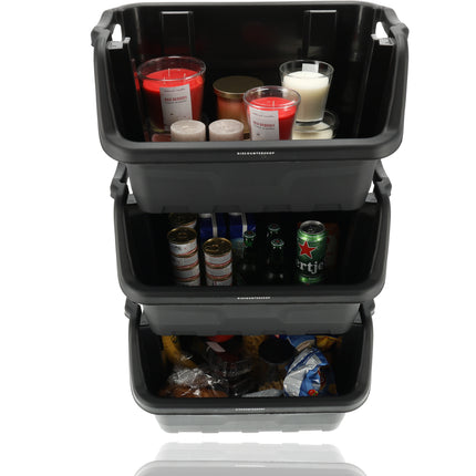 Stapelbak Magazijnbak XL Zwart - 59x37x35 cm - Stevige Stapelbare Box voor Magazijn, Schuur & Voedselopslag