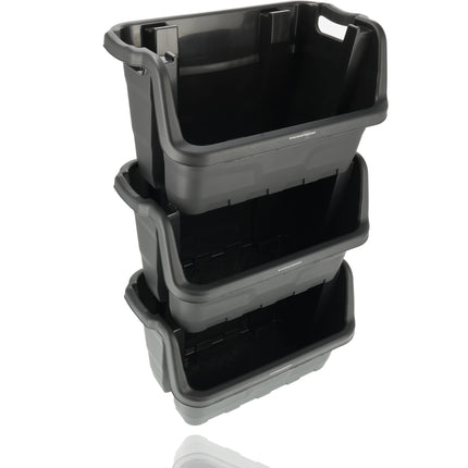 Stapelbak Magazijnbak XL Zwart - 59x37x35 cm - Stevige Stapelbare Box voor Magazijn, Schuur & Voedselopslag