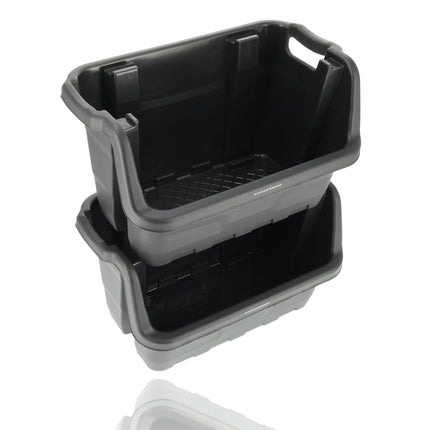 Stapelbak Magazijnbak XL Zwart - 59x37x35 cm - Stevige Stapelbare Box voor Magazijn, Schuur & Voedselopslag
