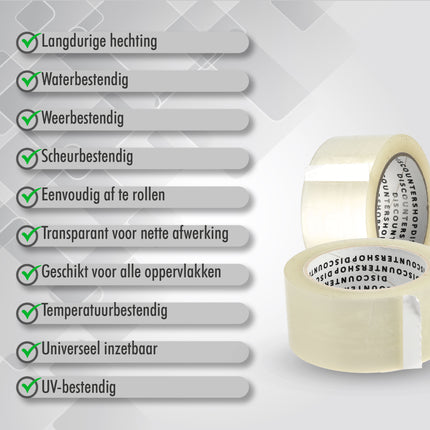 Verpakkingstape Transparant 50mm x 66m - 6 Rollen Sterk Plakband - Low Noise PP Tape voor Verpakken & Verzenden