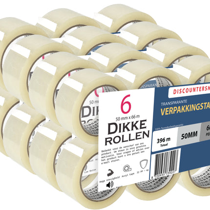 Verpakkingstape Transparant 50mm x 66m - 6 Rollen Sterk Plakband - Low Noise PP Tape voor Verpakken & Verzenden
