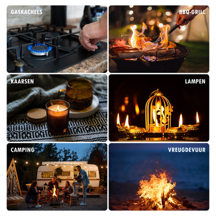 Navulbare Elektrische Gasaanstekers Set van 2 - 25.5cm - Beste Aansteker voor BBQ, Kaarsen en Keuken - Rood & Blauw