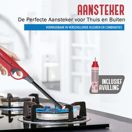 BBQ Aansteker en Navulbare Aansteker - Metaal/Kunststof, Rode Kleur, 4cm x 26.5cm