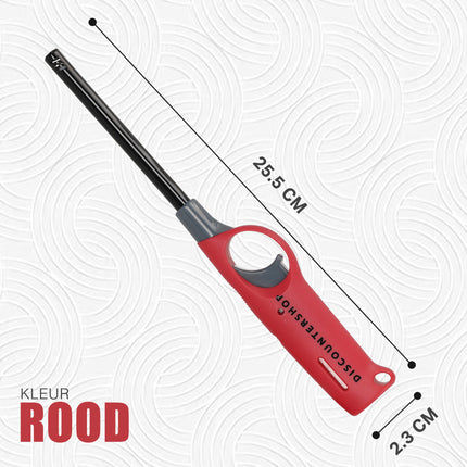 BBQ Aansteker en Navulbare Aansteker - Metaal/Kunststof, Rode Kleur, 4cm x 26.5cm
