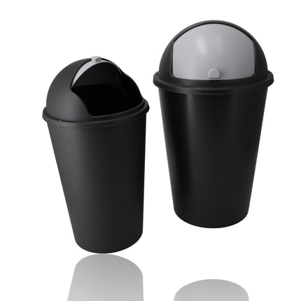 Prullenbakken Set van 2 - 50L & 25L Zwart - Schuifklep met Deksel - Keuken & Kantoor
