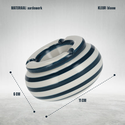Stormasbak Keramiek | Aardewerk Blauw/Wit - Windbestendig - 11cm Diameter | Sigaretten Asbak voor Buiten & Terras