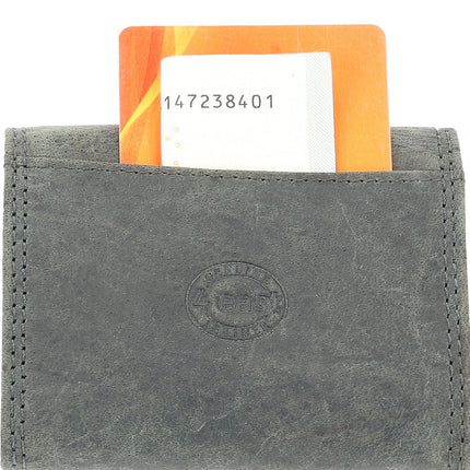 Dubbele Overslag Kleine Leren Portemonnee | Unisex RFID Bescherming | Handige Portefeuille Heren & Dames | Met 2 Overslagkleppen | 2 Pasjeshouder, Bil & Muntvak | 9x7x2cm - Grijs