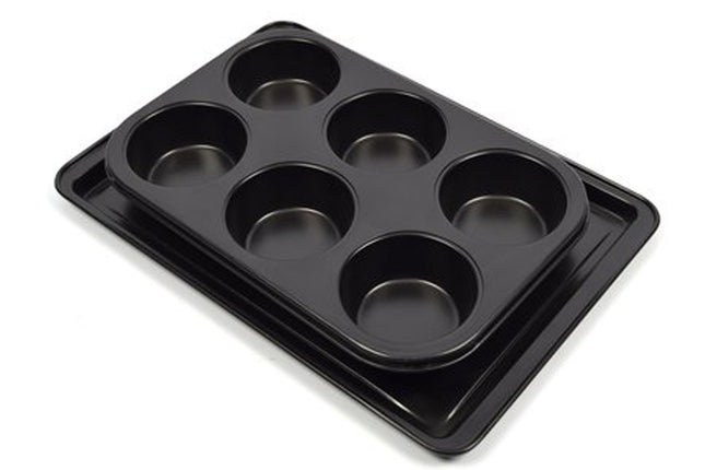 Platte bakvorm / bakplaat rechthoekig, 37cmx26x2cm | Bakvorm Muffin 6 muffins 6x ø8,5cm