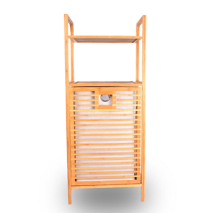 Bamboe Badkamerrek met Uittrekbare en Afneembare Waszak | Modern Ontwerp | 95cm x 40cm x 30 cm | Opbergrek voor Badkamer Om Essentiële Items Te Bewaren 