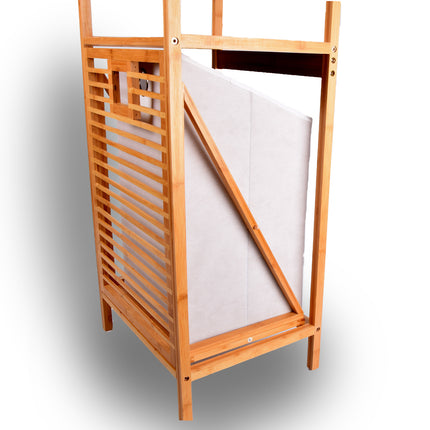 Bamboe Badkamerrek met Uittrekbare en Afneembare Waszak | Modern Ontwerp | 95cm x 40cm x 30 cm | Opbergrek voor Badkamer Om Essentiële Items Te Bewaren 