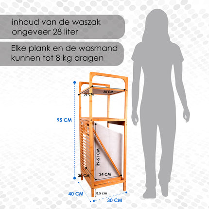 Bamboe Badkamerrek met Uittrekbare en Afneembare Waszak | Modern Ontwerp | 95cm x 40cm x 30 cm | Opbergrek voor Badkamer Om Essentiële Items Te Bewaren 