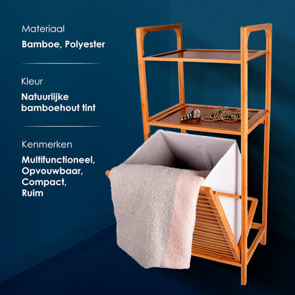 Bamboe Badkamerrek met Uittrekbare en Afneembare Waszak | Modern Ontwerp | 95cm x 40cm x 30 cm | Opbergrek voor Badkamer Om Essentiële Items Te Bewaren 