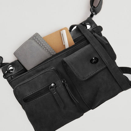 Stijlvolle Zwarte Schoudertas Dames - Bicky Bernard - Compact en Praktisch - Polyester - 5 Vakken - Crossbody Tas