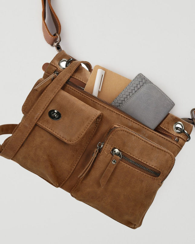 Elegante Camelkleurige Damestas - Bicky Bernard - 26x3x21cm - PU - Schoudertas – Crossbodytas
