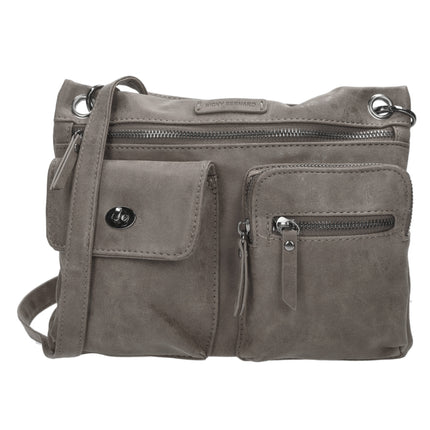 Bicky Bernard Dames Schoudertas - Crossbodytas Grijs - Platte Tas met Meerdere Ritssluitingen - Afneembare Schouderriem - 5 Vakken - 21,5 cm Hoog x 27 cm Breed x 4 cm Diep - Kunstleer