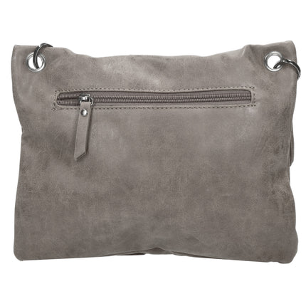 Bicky Bernard Dames Schoudertas - Crossbodytas Grijs - Platte Tas met Meerdere Ritssluitingen - Afneembare Schouderriem - 5 Vakken - 21,5 cm Hoog x 27 cm Breed x 4 cm Diep - Kunstleer