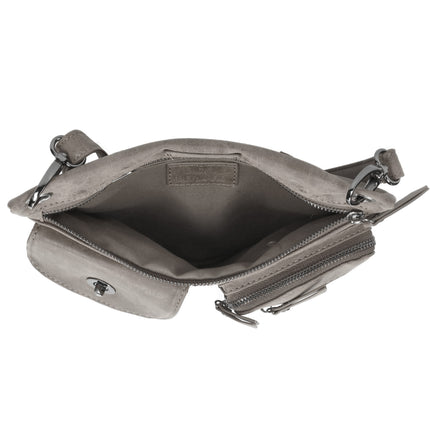 Bicky Bernard Dames Schoudertas - Crossbodytas Grijs - Platte Tas met Meerdere Ritssluitingen - Afneembare Schouderriem - 5 Vakken - 21,5 cm Hoog x 27 cm Breed x 4 cm Diep - Kunstleer