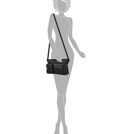Bicky Bernard Dames Schoudertas Zwart - Stoere Crossbody Tas met Dubbele Ritssluiting - Ruim Hoofdvak & Voorvakken met Magneetsluiting - Verstelbare Schouderband