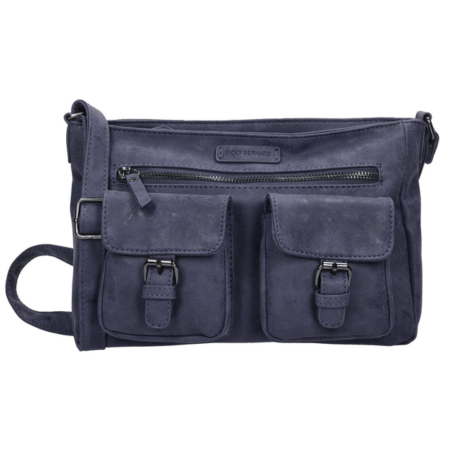 Dames Schoudertas Navy - Bicky Bernard - Stoere Crossbody Tas met Dubbele Ritssluiting & Magneetsluiting - Ruim Hoofdvak & Voorvakjes - Verstelbare Schouderband - Ideaal voor Reizen & Dagelijks Gebruik