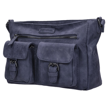 Dames Schoudertas Navy - Bicky Bernard - Stoere Crossbody Tas met Dubbele Ritssluiting & Magneetsluiting - Ruim Hoofdvak & Voorvakjes - Verstelbare Schouderband - Ideaal voor Reizen & Dagelijks Gebruik