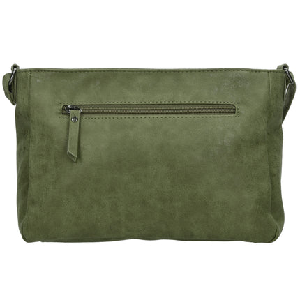 Dames Schoudertas Olijf - -Stoere Tas met Dubbele Ritssluiting & Magneetsluiting - Voorvakjes & Ruim Hoofdvak
