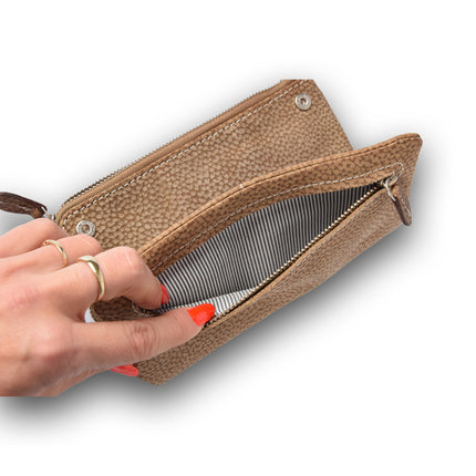 Dames portemonnee | 10cm*18.5cm*3cm | Geldbeurs | Beige | Leren portemonnee | Portefeuille | Met ritssluiting