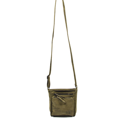 Bicky Bernard Schoudertas Olive met 5 ritsen - tas - tassen - schoudertas dames - handtas - Olive schoudertas - schoudertas meiden -