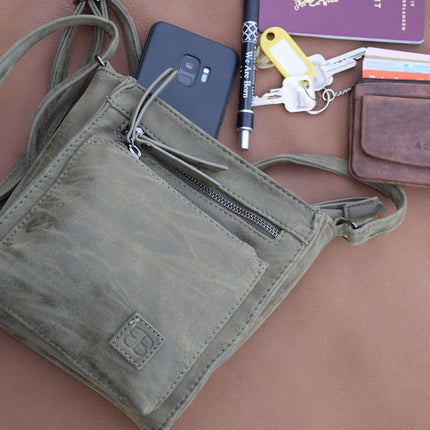 Bicky Bernard Schoudertas Olive met 5 ritsen - tas - tassen - schoudertas dames - handtas - Olive schoudertas - schoudertas meiden -