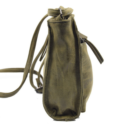 Bicky Bernard Schoudertas Olive met 5 ritsen - tas - tassen - schoudertas dames - handtas - Olive schoudertas - schoudertas meiden -