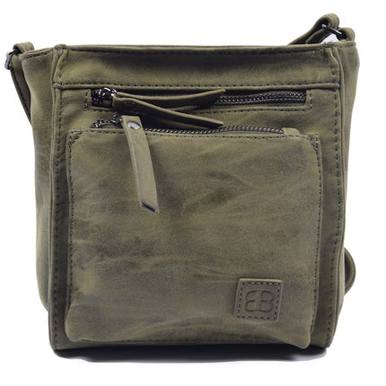 Bicky Bernard Schoudertas Olive met 5 ritsen - tas - tassen - schoudertas dames - handtas - Olive schoudertas - schoudertas meiden -