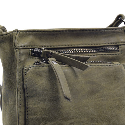 Bicky Bernard Schoudertas Olive met 5 ritsen - tas - tassen - schoudertas dames - handtas - Olive schoudertas - schoudertas meiden -