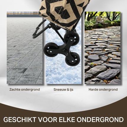 Opvouwbare Boodschappentrolley Jute met Wielen 33L - Boodschappentas met Wieltjes - Ideaal voor Trappen - L92 x B32,5 x H41cm